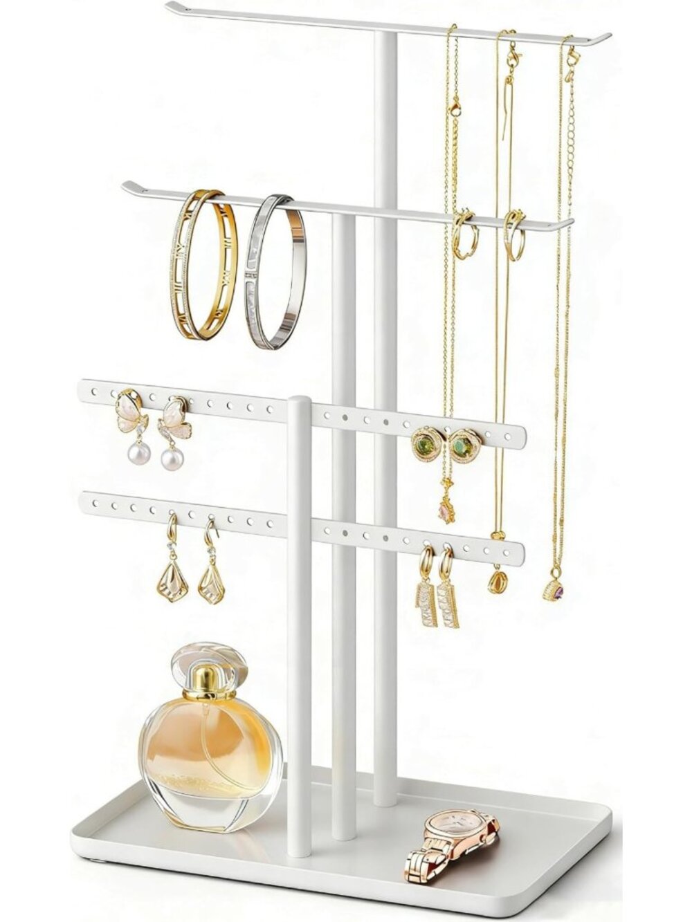Sturdy 3-Tier Jewelry Organizer Stand - Metal Necklace, Earring, Bracelet